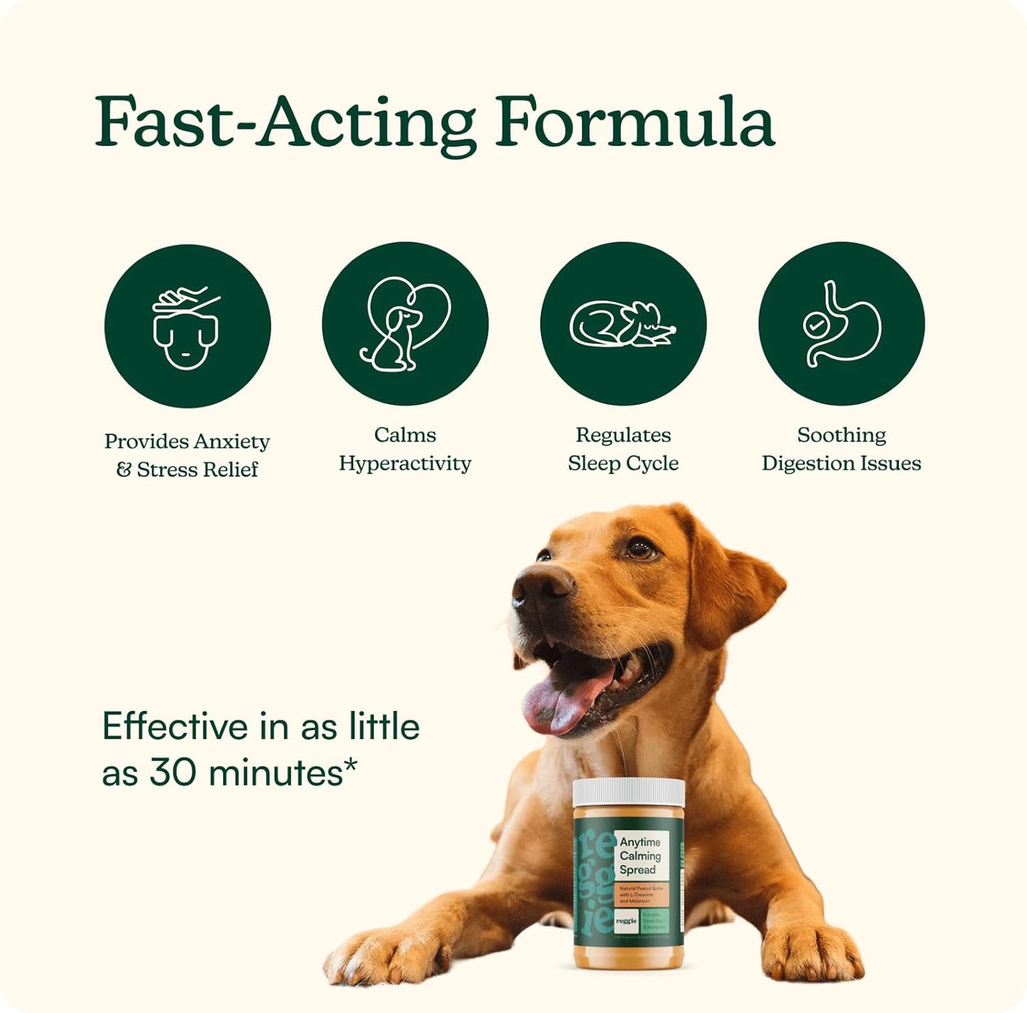 Reggie Calming Spread for Dogs, 100% Natural Peanut Butter with Melatonin & L-Theanine, Short-Term Dog Anxiety Relief, Made in USA 16oz