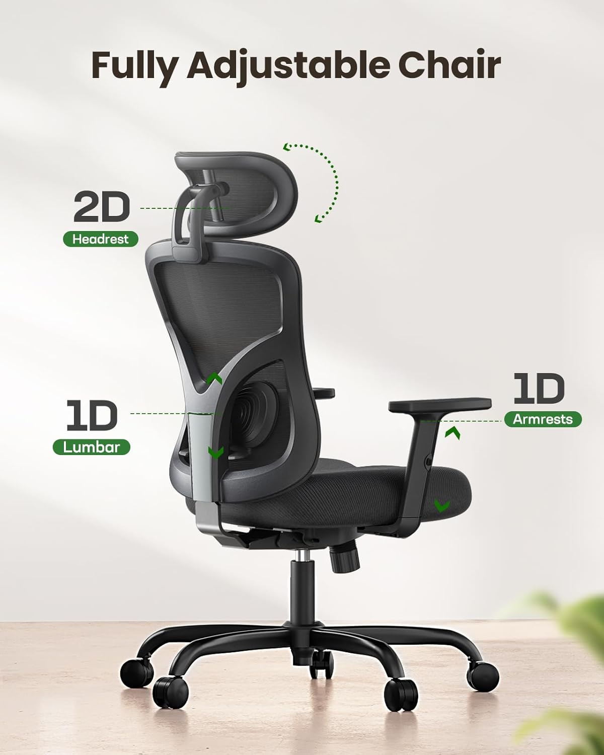 Marsail Ergonomic Office Chair Ergonomic Gaming Chair with Lumbar Support, 2D Headrest, Adjustable Armrests, Contoured Seat Cushion, Computer Desk Chair with Wheels for Home and Office (Dark)