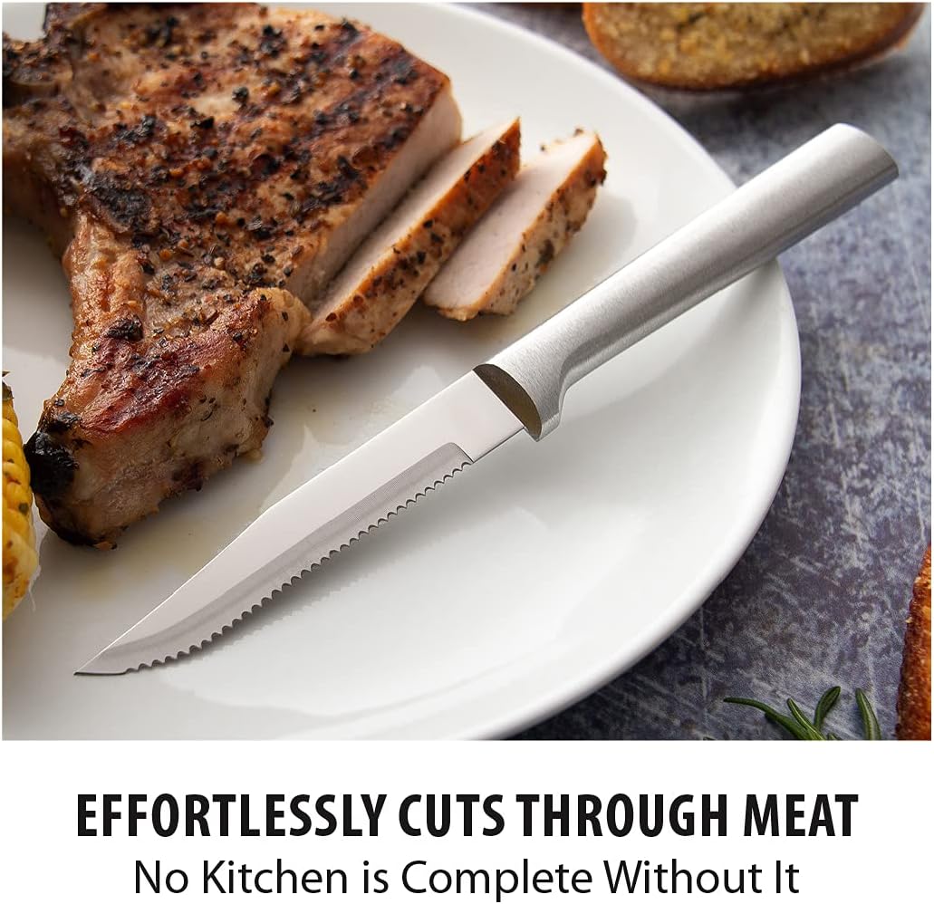 Rada Cutlery Serrated Steak Knife (R105), 3.88" Stainless Steel Serrated Blade, Silver Handle, Pack of 2