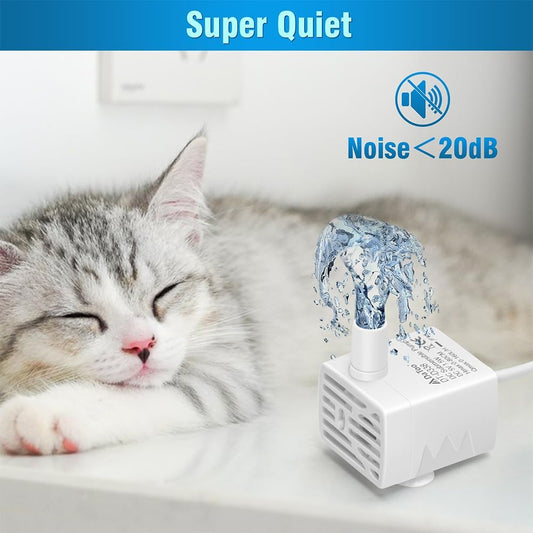 Cat Water Fountain Pump Ultra-Quiet USB 5V Submersible Pet Drinking Fountain Replacement Pump IPX8 Waterproof Cat Water Dispenser Pump