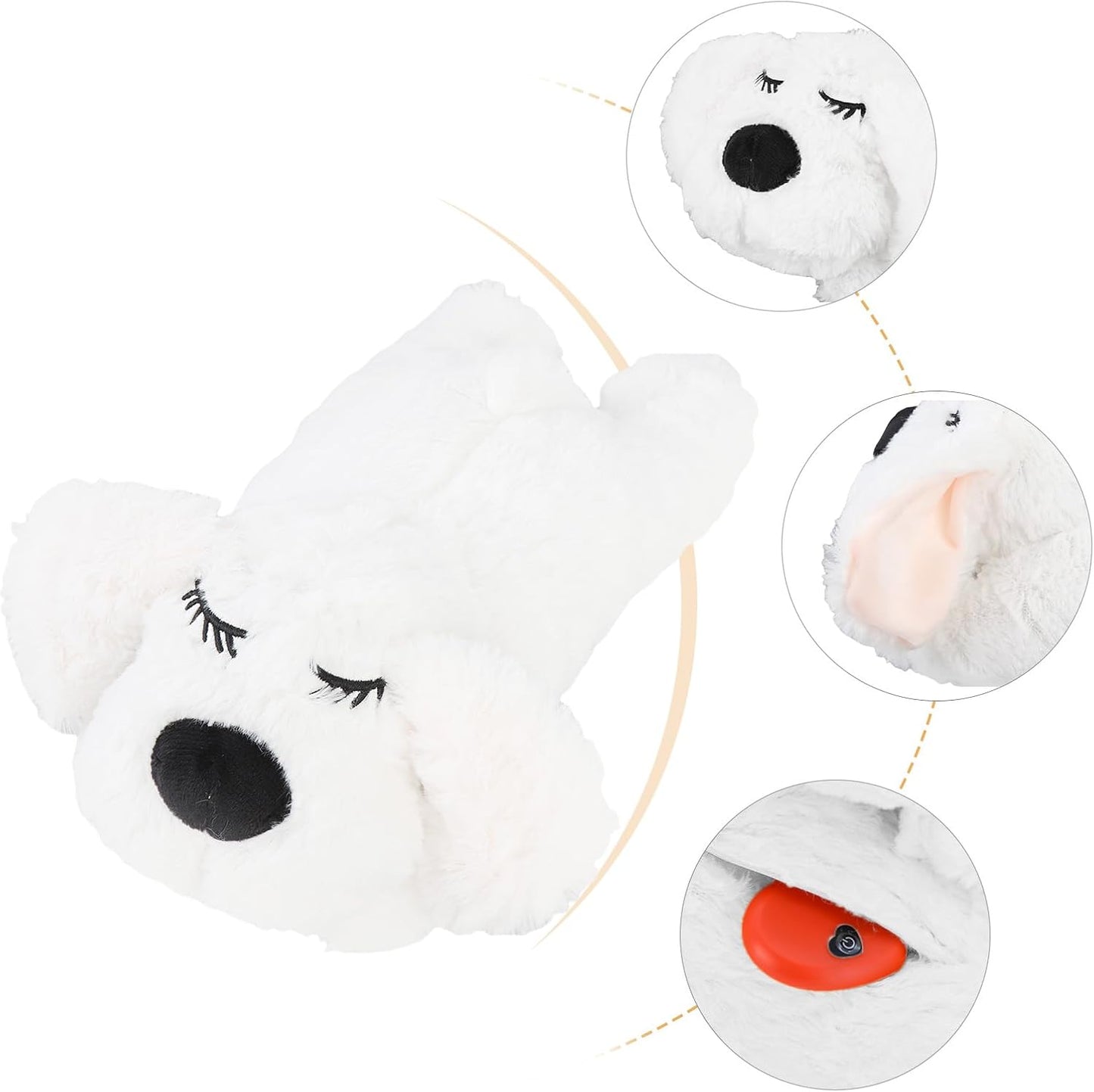 Puppy Toy with Heartbeat Stuffed Animal, Heartbeat Puppy for Dogs Pet Anxiety Relief Behavioral Sleep Aid Crate Kennel Training Cuddly Comfort Toy (White)