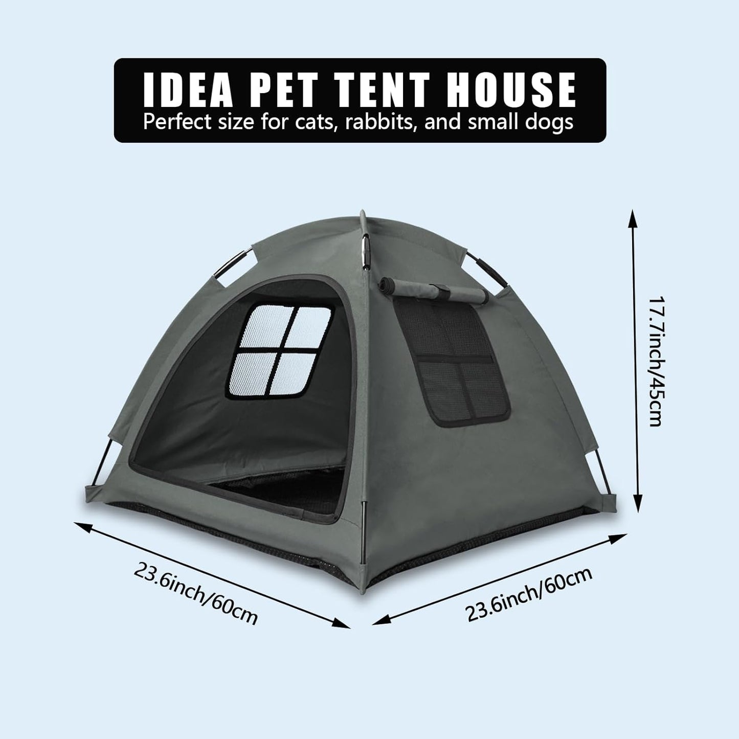 Open Design Pet Tent, Cozy Monitoring Bed for Cats & Puppies, Breathable Mesh Walls for Security & Ventilation, Indoor Outdoor Travel, Grey