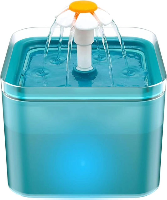 Cyan Cat Water Fountain with Plastic Food Grade Wired USB - 2L/67oz Pet Water Fountain,Cat Fountains for Cats Indoor, Ultra Silent,Dog Water Fountain with Led Light