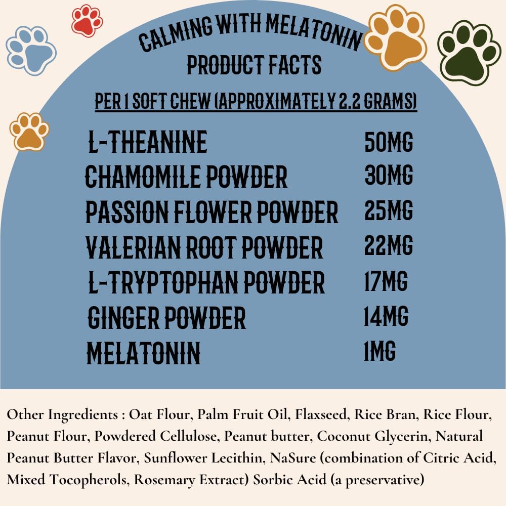 Calming Chews for Dogs – Stress & Anxiety Relief with Melatonin, Chamomile & L-Tryptophan – Soothes Hyperactivity, Separation, Travel & Fireworks – 120 Soft Chews