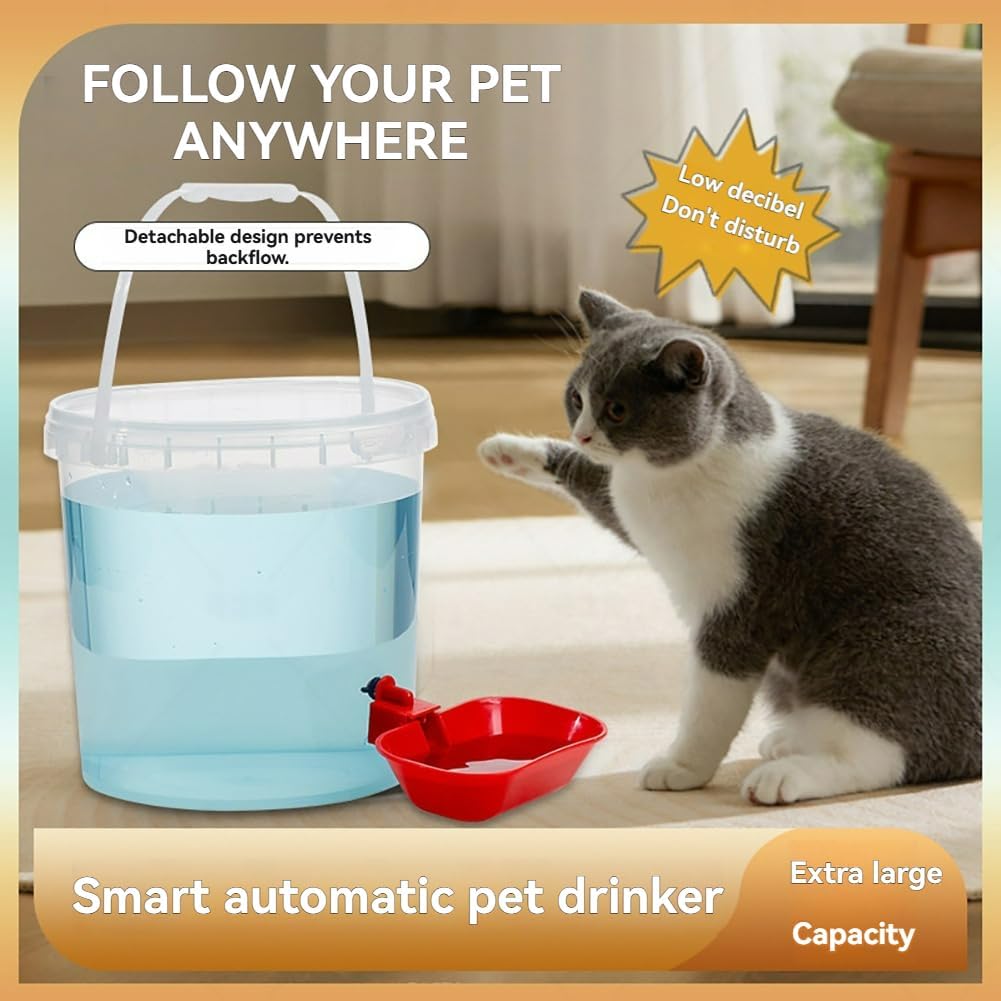 Portable Water Bowl Dispenser for Pets, Pet Water Bowl with 3L/5L Large Capacity, No Electricity Pet Waterer, Transparent Water Tank, Easy Clean Dog Water Dispenser for Home Multi-Pets (5L)