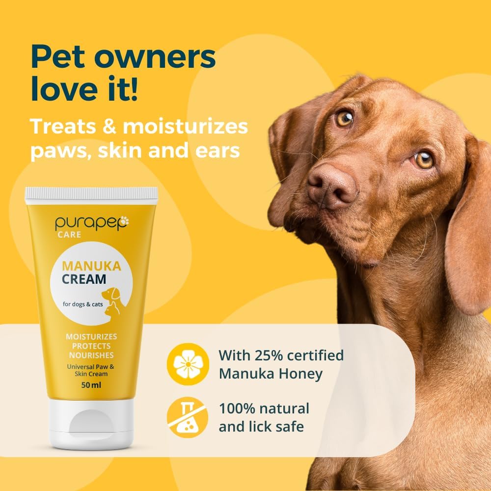 Care Manuka Cream for Dogs & Cats – 25% Manuka Honey – Lick-Safe Paw, Nose & Skin Relief – Soothes, Protects & Restores Naturally – Winter & All Season Pet Care – 1.7 fl oz / 50 ml