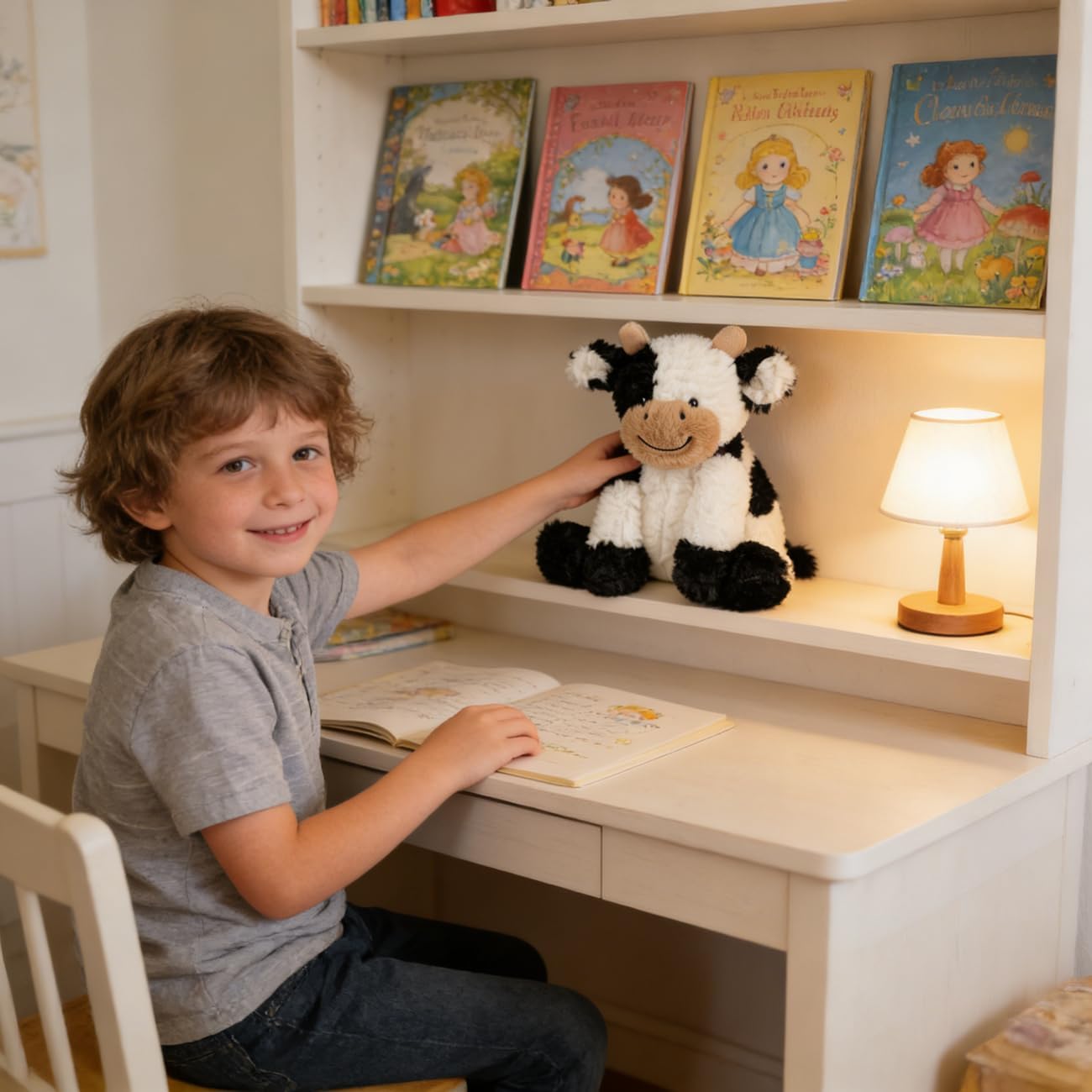 Hopearl Adorable Plush Cow Toy Floppy Dairy Cattle Soft Stuffed Animal Cute Birthday Gifts for Boys Girls Kids Toddlers, 9''