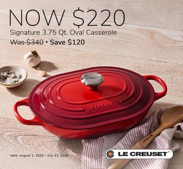 Le Creuset Enameled Cast Iron Signature Oval Casserole with Lid, 3.75 Quart, Cerise