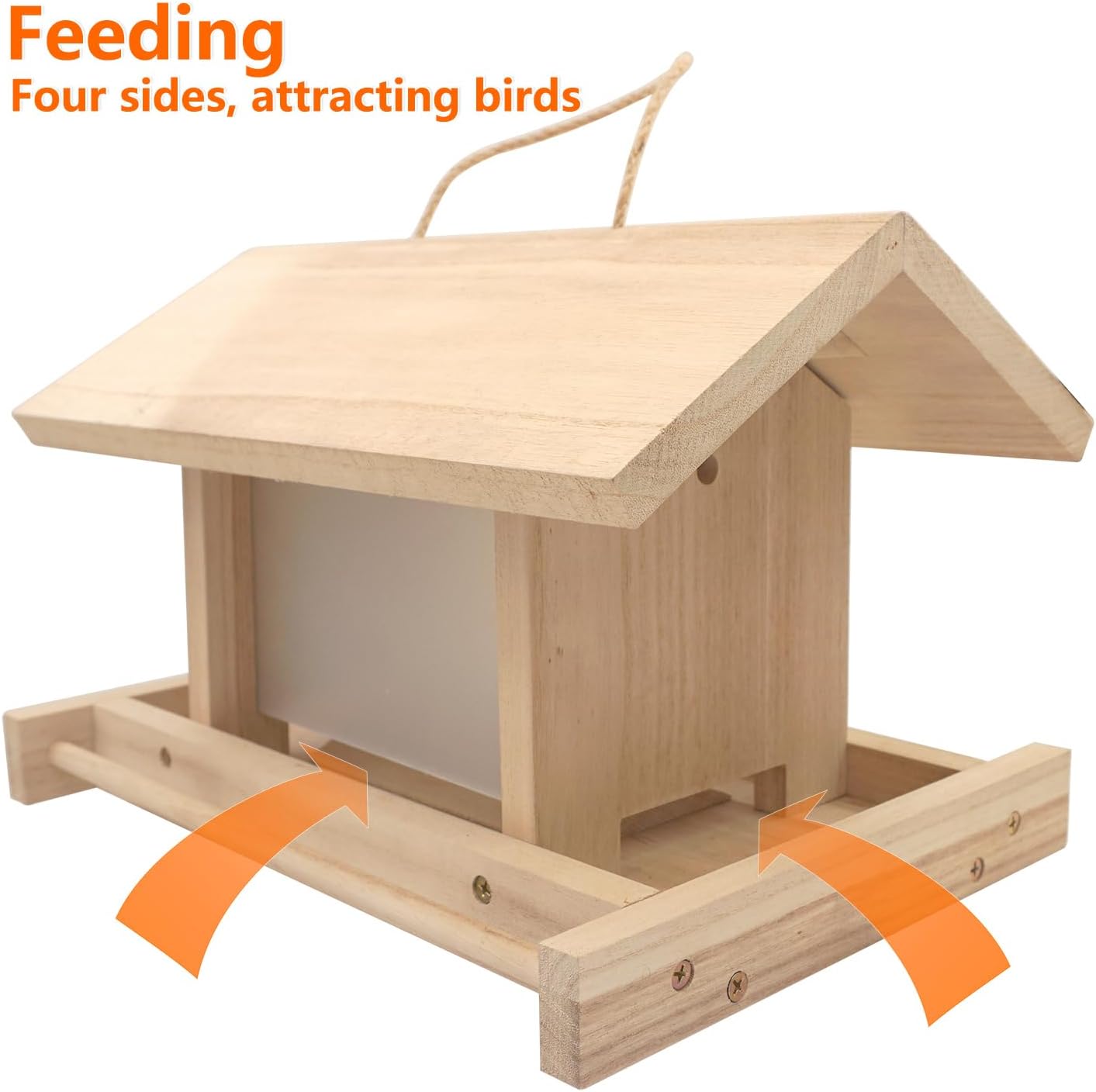 Hanging Wooden Bird Feeder Outdoor Large Capacity Wood Birdfeeder for Feeding Outside Garden Wild Birds Finches Robin Sparrow Blue Jay Chickadees