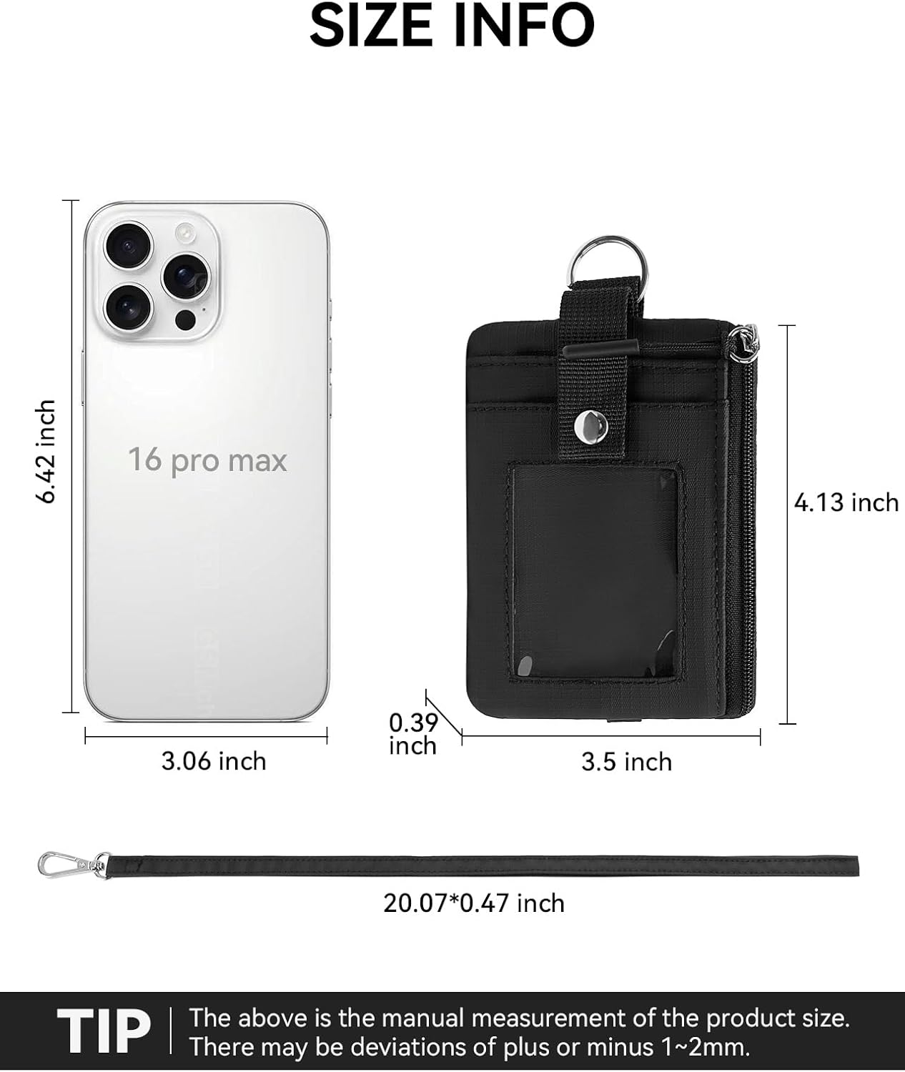 BOSTANTEN Small Wallet RFID, Minimalist Zip ID Case Wallet with Lanyard Keychain, Water Resistant Card Wallets for Women & Men, Black