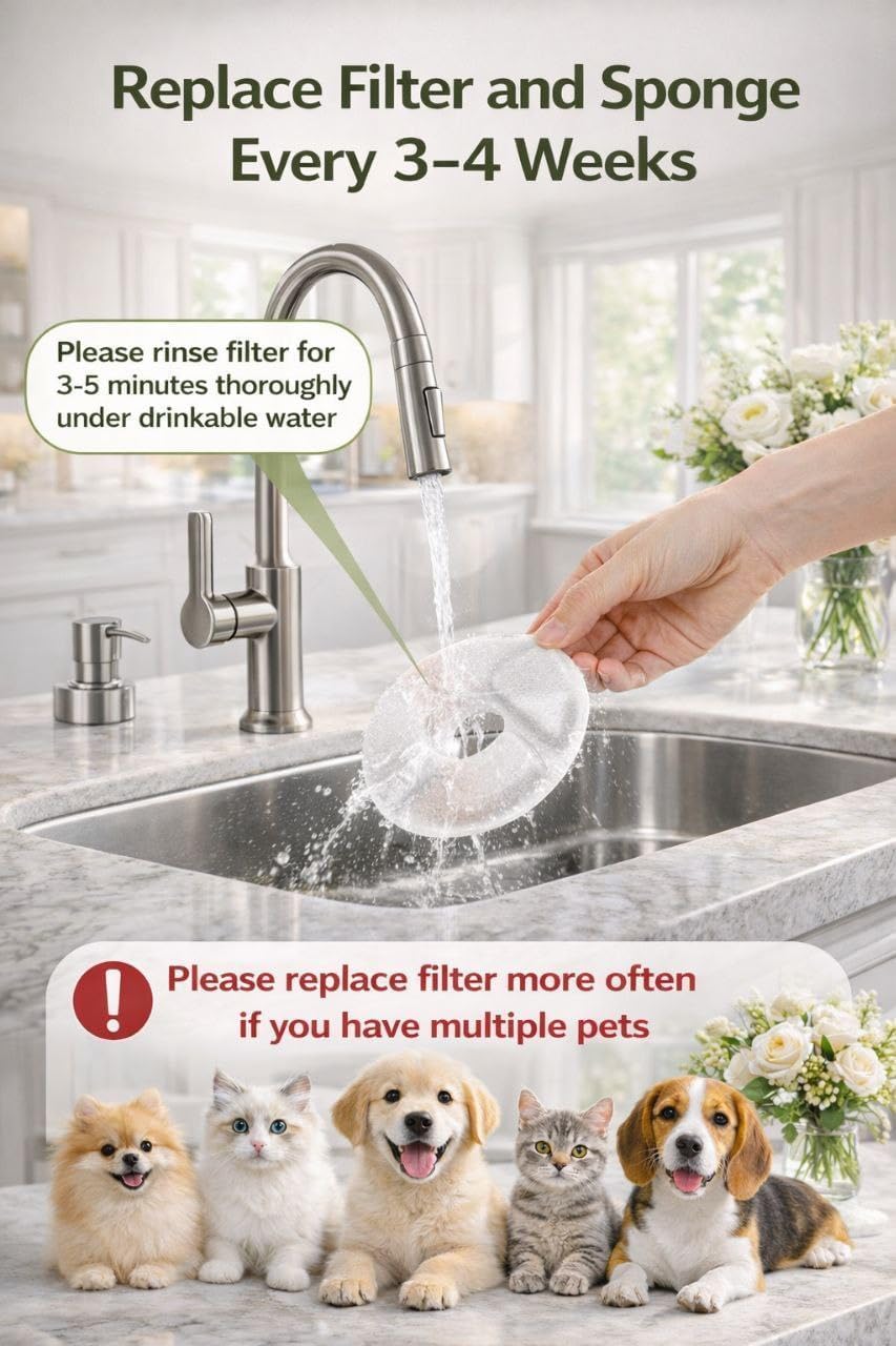 Cat Water Fountain Stainless Steel, Viva Paws 2.2L Automatic Drinking Fountain for Cats, Ultra Quiet Pet Fountain with 4 Stage Filtration System, Easy to Clean Indoor Cat Supplies