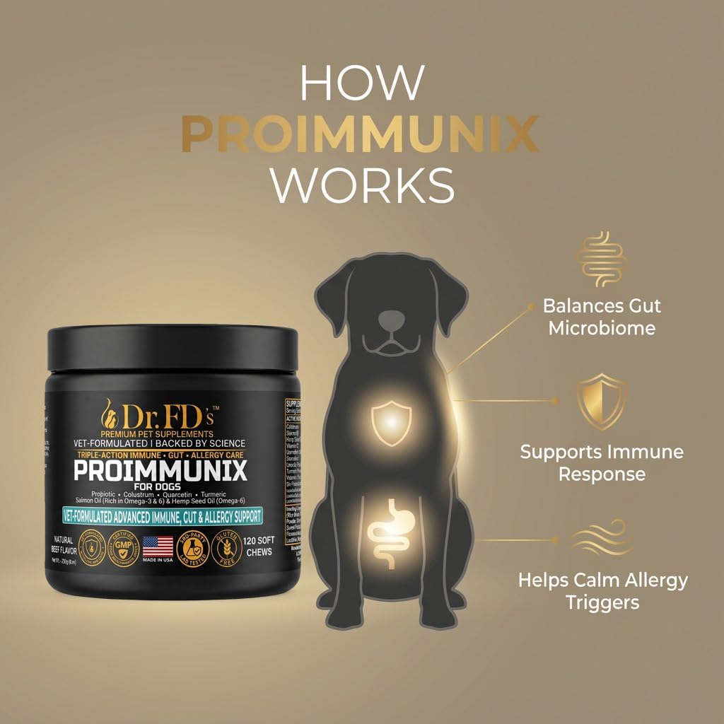 Dog Probiotics for Dogs | Immune & Allergy Support with Colostrum for Gut Health | 120 Soft Chews | Made in USA | Dr. FD’s ProImmunix
