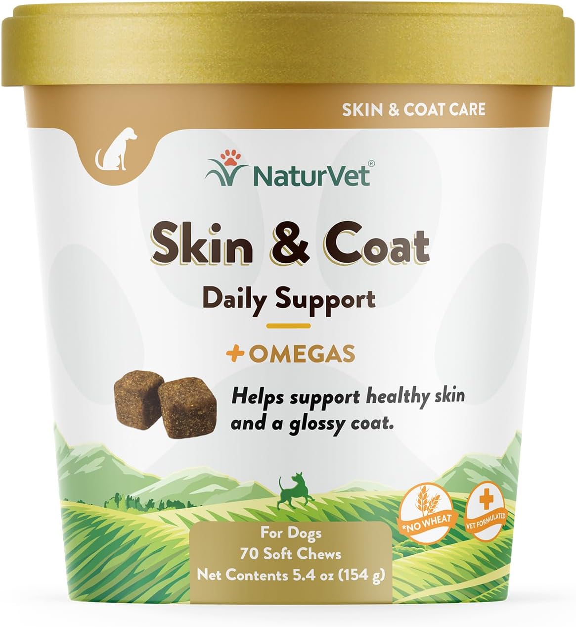 NaturVet Skin and Coat Plus Breath Aid for Dogs, 70 ct Soft Chews, Made in The USA with Globally Source Ingredients
