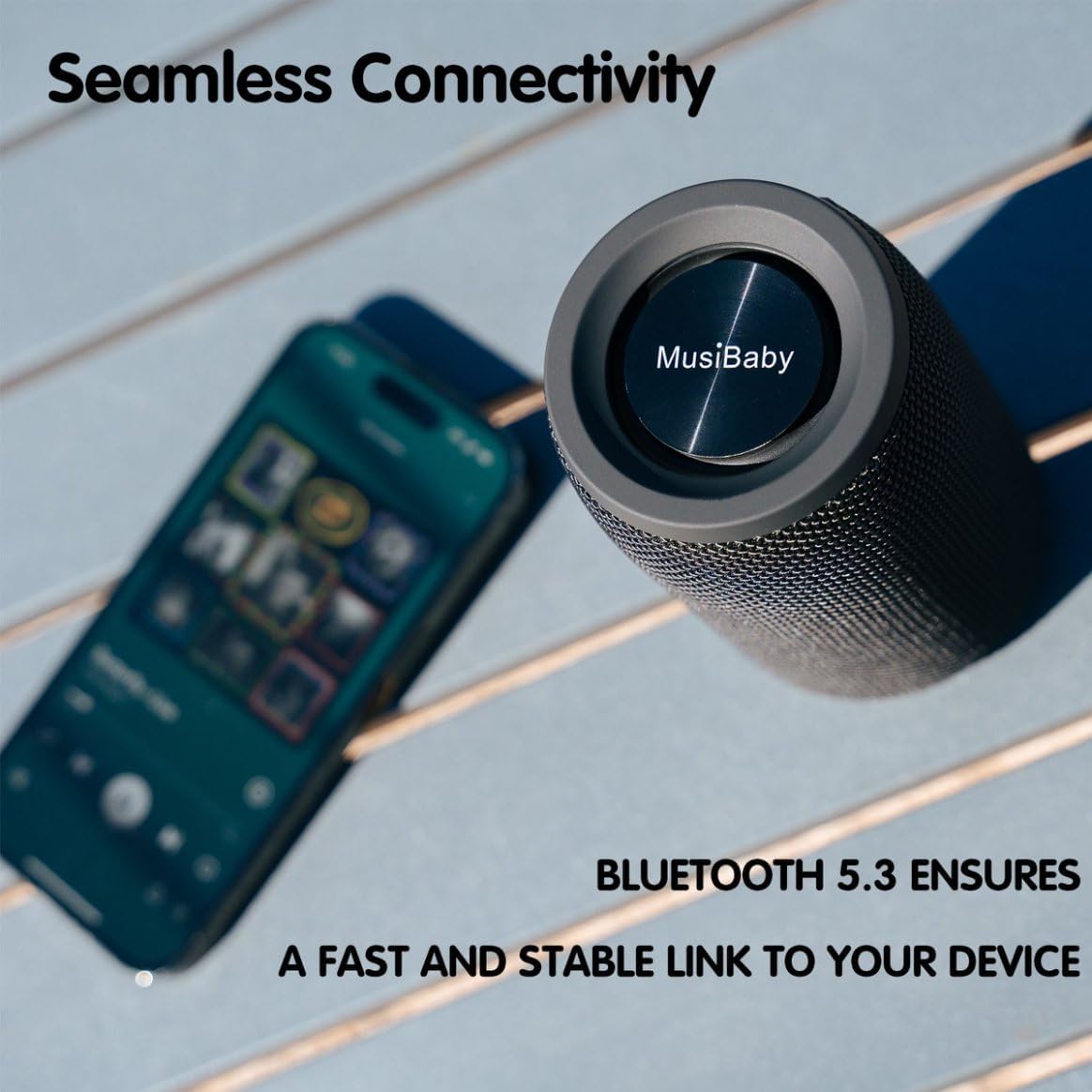 MusiBaby M68 Portable Bluetooth Speaker – Wireless Waterproof Sound for Home and Outdoor Use – Deep Bass, Dual Pairing, 24H Playtime, Compact Design (Black)