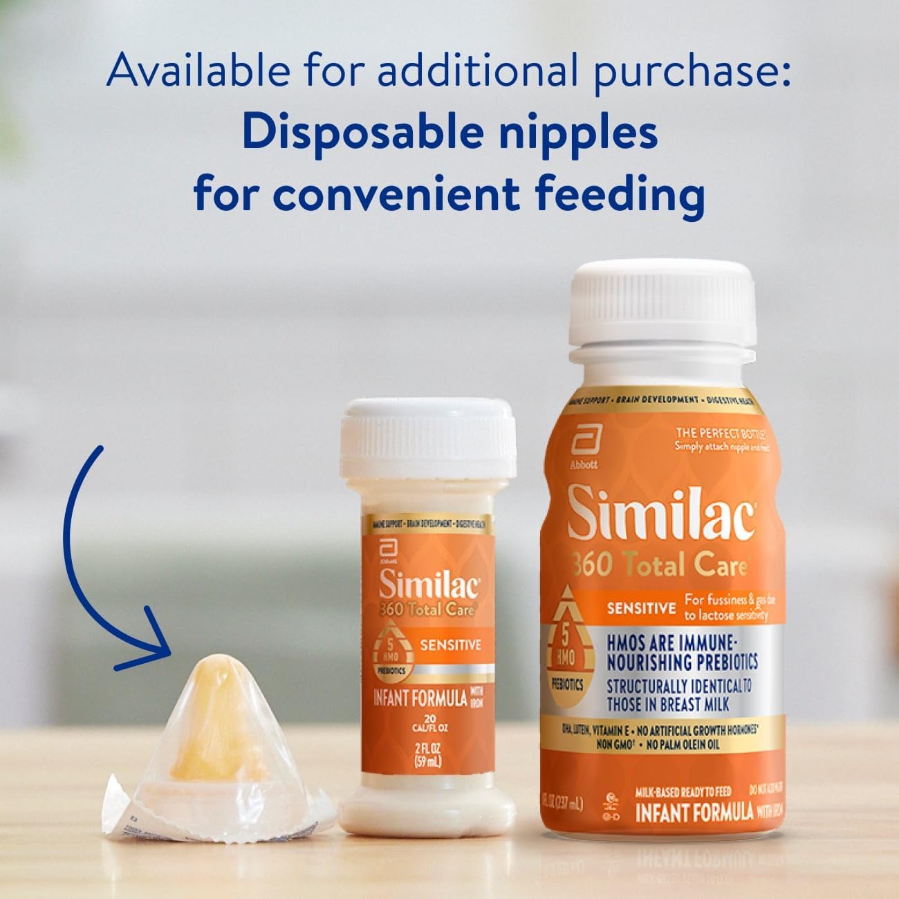 Similac 360 Total Care Sensitive Infant Formula for Fussiness & Gas Due to Lactose Sensitivity, Has 5 HMO Prebiotics, Baby Formula, Ready to Feed, 2-fl-oz Bottle, Pack of 12