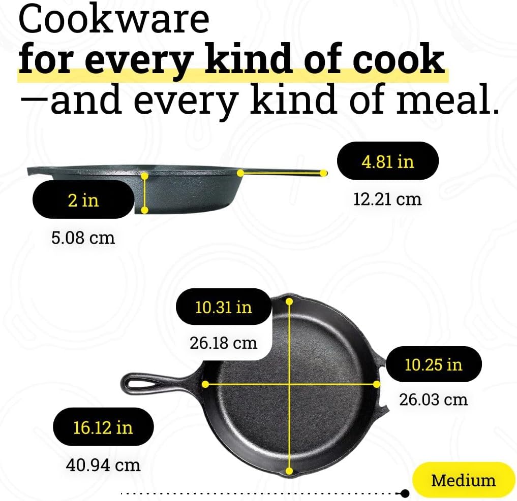 Lodge Seasoned Cast Iron Skillet Set - PFAS-Free, Non-Toxic Cookware - Use with an Oven, Stove, Grill, or Campfire - Naturally Non-Stick & Oven Safe - 8, 10.25 & 12 Inches