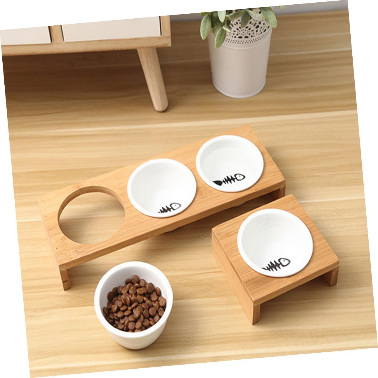 Milisten Ceramic Cat Bowl with Stand Raised Kitten Food and Water Bowls Multi-Function Non-Slip Pet Feeder for Cats and Puppies