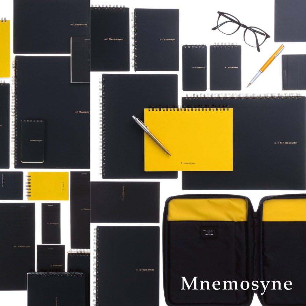 Maruman Mnemosyne Grid Notebook- Horizontal A4 Layout, 8.27" x 11.69", 70 Sheets / 140 Pages, 5mm Graph Paper Journal, Perforated Pages & Wire-Bound to Lay Flat, Black, Made in Japan