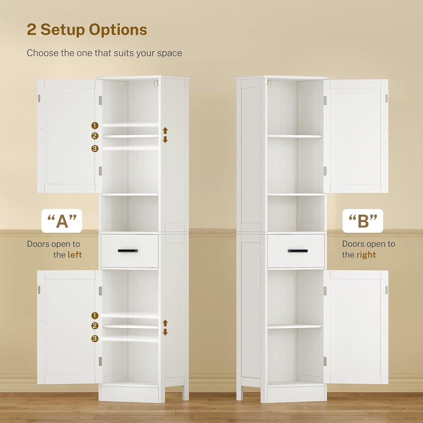 TEENFON 67" H Bathroom Storage Cabinet with Barn Doors & Adjustable Shelves, Bathroom Cabinet with Drawer, Narrow Bathroom Storage Unit, Floor Cabinets for Living Room, Kitchen, White