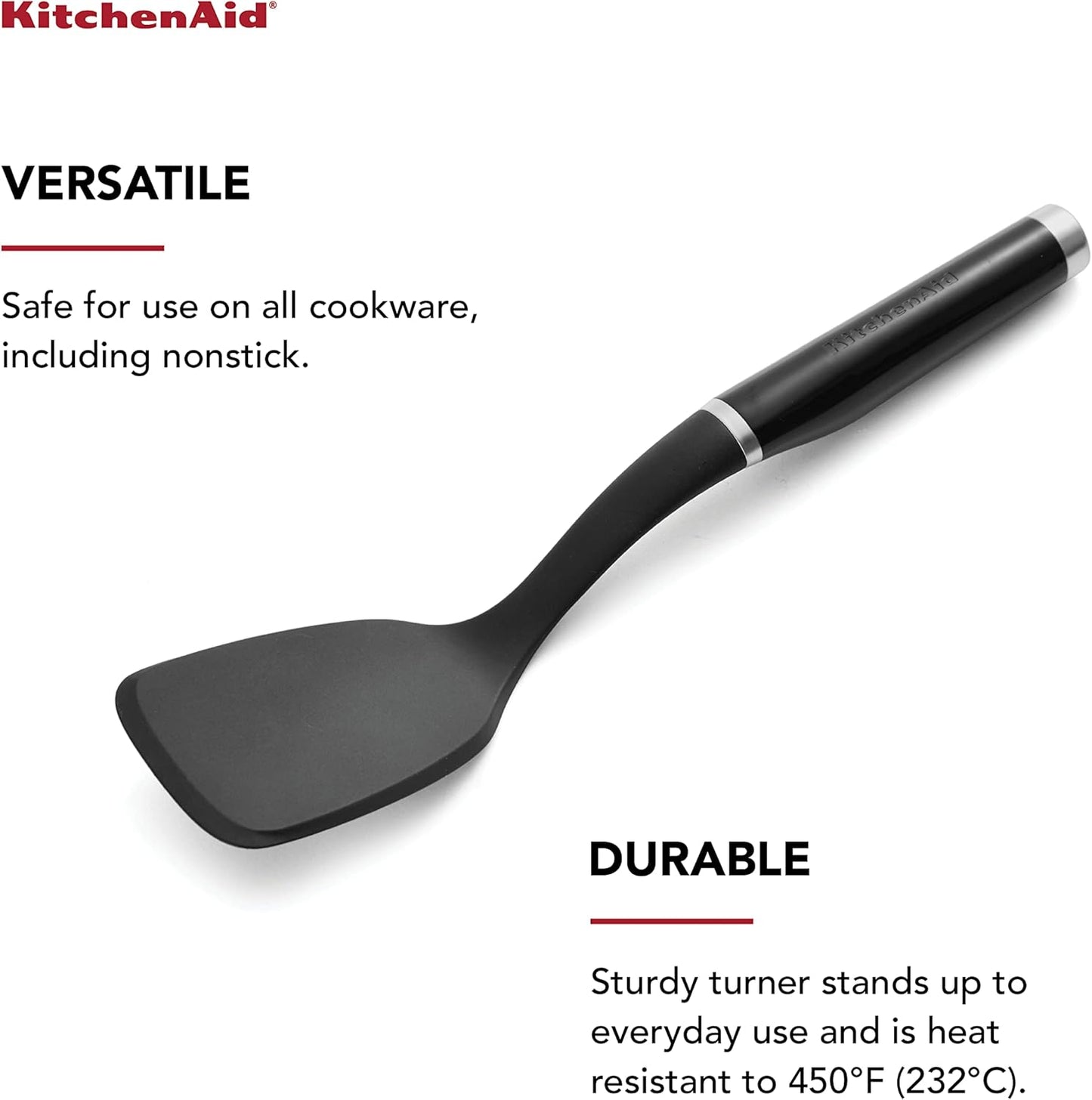 KitchenAid Classic Solid Turner, Black, 13.5x 3.3 Inch