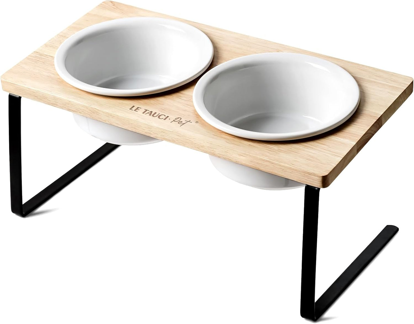 Elevated Dog Bowls, Raised Dog Bowl Stand with Two 6.5 inch Ceramic Bowl, Non-Slip Puppy Food and Water Bowls, Dogs Feeder for Small and Medium Breed, White