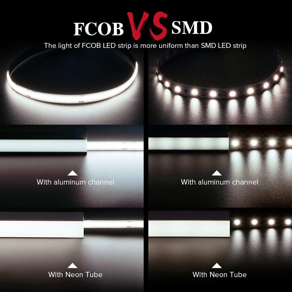 BTF-LIGHTING FCOB COB LED Strip Flexible High Density Uniform Light 9W/m 16.4FT DC12V Natural White 4000K CRI 90+ 8mm Width Dimmable LED Ribbon for Indoor Decor(No Adapter or Controller)