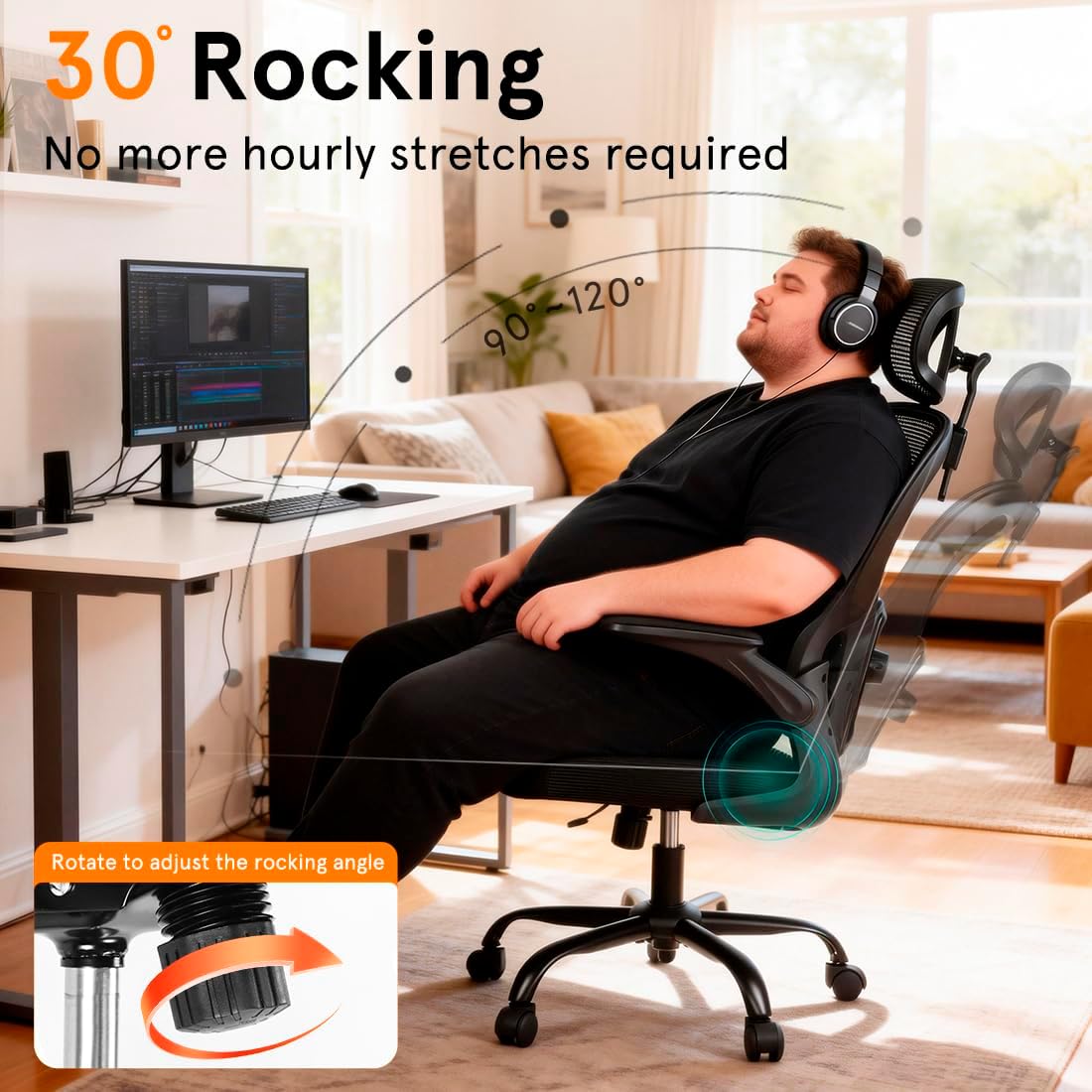 Ergonomic Office Chair, 400 LBS Office Chair Computer Rolling Comfortable Gaming Mesh Office Chair with Adjustable Lumbar Support High Back Desk Chair for Home Work (Higher)