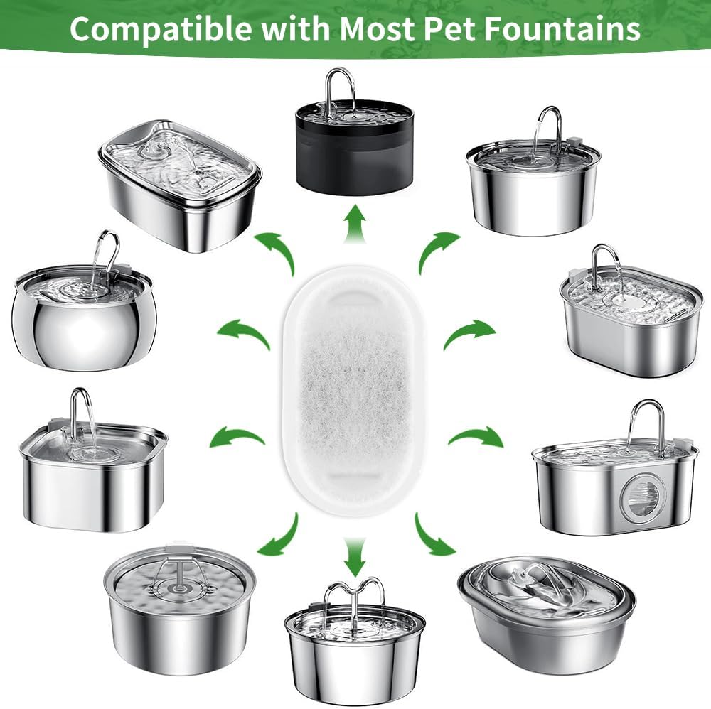 24 Pack Cat Water Fountain Filters for Stainless Steel 108oz/3.2L& 67oz/2L, 12 Pcs Cats Waters Foutains Filter with 12 Piece Sponges for Automatic Pet Water's Dispenser (12 Filters & 12 Sponges)