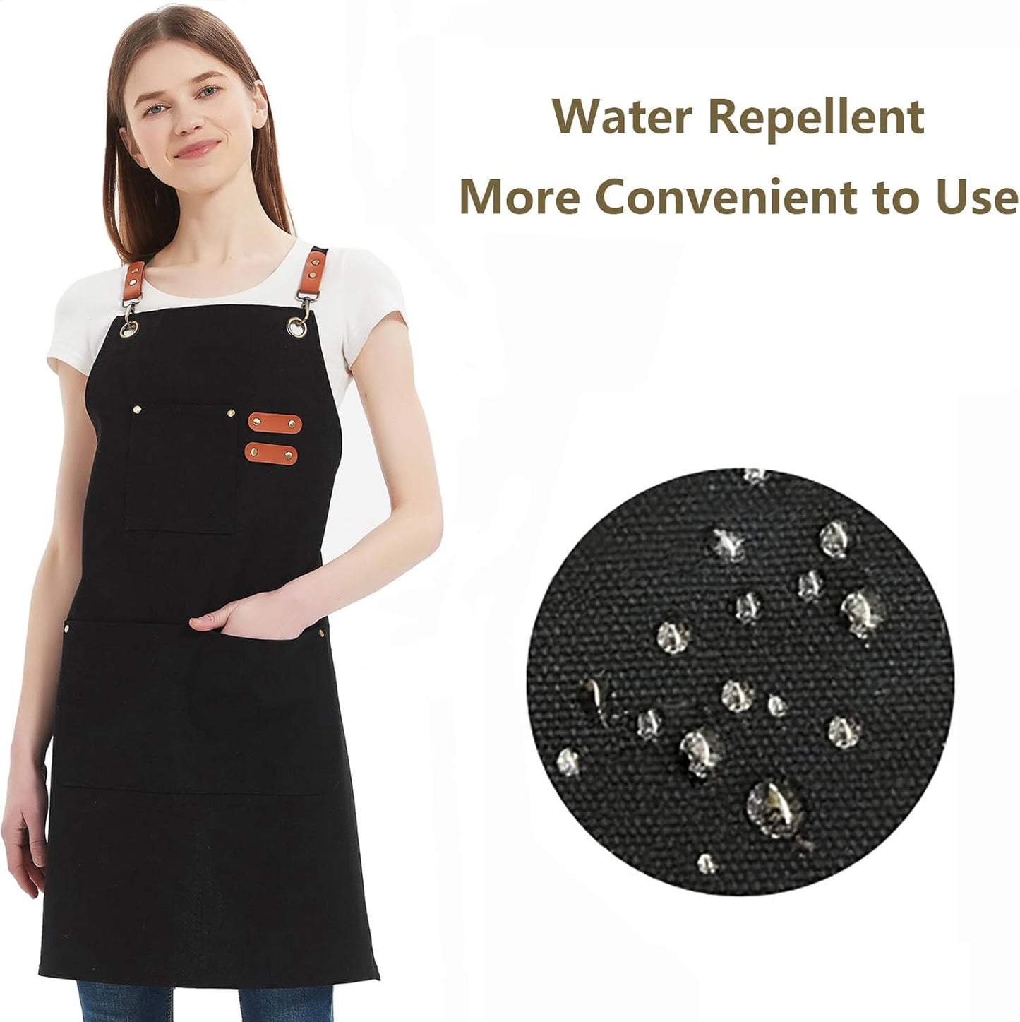 AFUN Chef Aprons for Women Men with Oversized Pockets, 12-Ounce Cotton Canvas Cross Back Water Repellent Apron (Black)