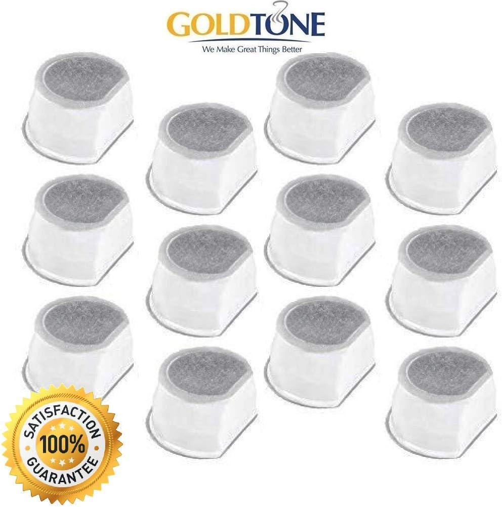 GoldTone Brand Replacement Pet Dog and Cat Ceramic Fountain Water Filters Compatible with Drinkwell Avalon, Drinkwell Pagoda & Sedona Pet Fountains (12 Pack) + Descaler (12 Water Filters)