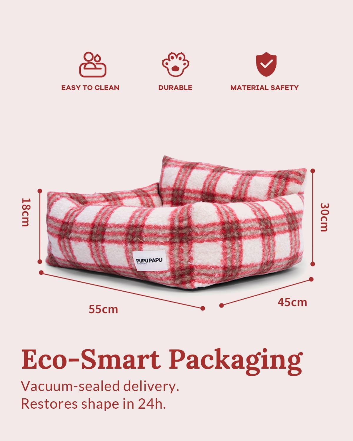 Bouclé Plaid Cat Sofa - Designer Mid-Century Modern Pet Couch, Furniture-Grade Aesthetic Bed for Indoor Cats & Small Pets, Berry Red Rustic Decor, Washable, 21.6"x17.7"
