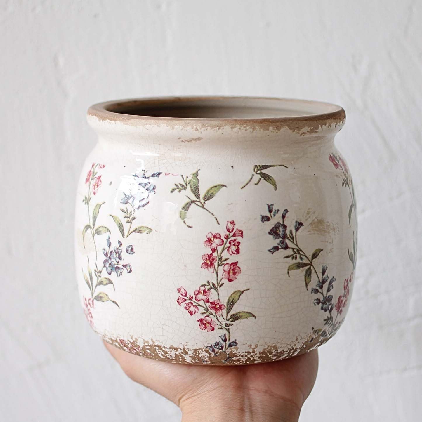 Flower Pots, Vintage Ceramic Planters for Indoor Plants, 6.29'' Plant Pots with Drainage, French Country Lavender Vase & Planters, Antique Home Room Decor, Gardening & Housewarming Gifts