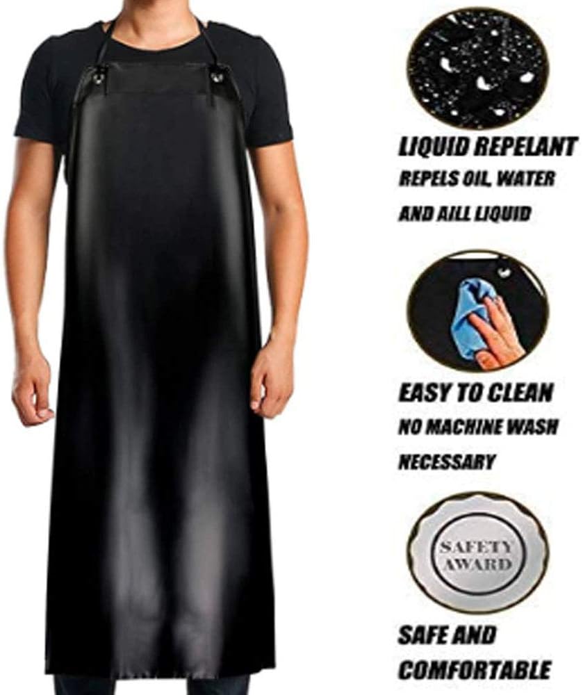 K Y KANGYUN 3 Pack Men's Black Waterproof Rubber Vinyl Work Apron- 43"x29" Heavy Duty Model,Best for Staying Dry When Dishwashing, Lab Work, Butcher, Dog Grooming, Cleaning Fish