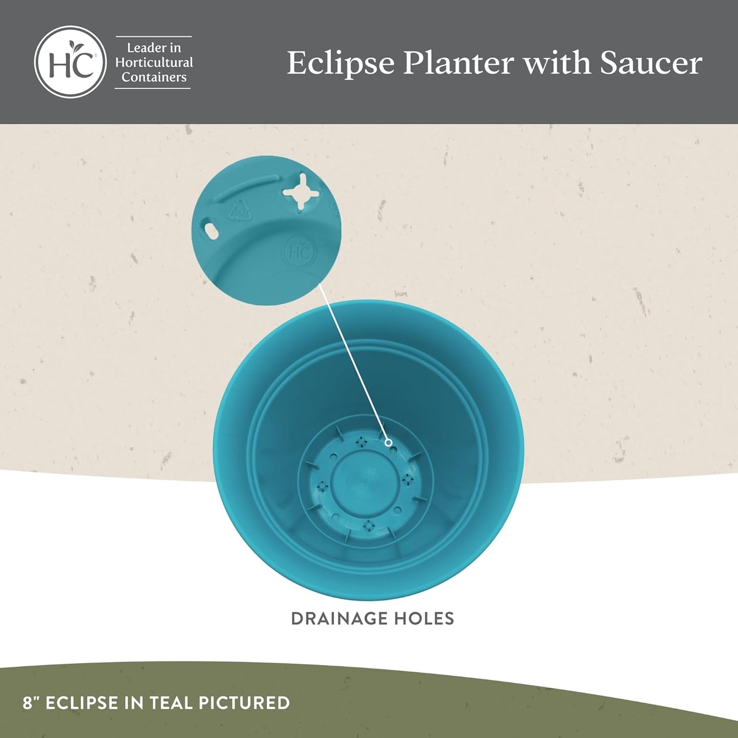 The HC Companies Eclipse Round Planter With Saucer - Outdoor & Indoor Plant Pot with Drainage Holes - Lightweight, UV-Resistant Plastic Pots For Plants, Flowers & Herbs (12" Teal, Pack of 1)