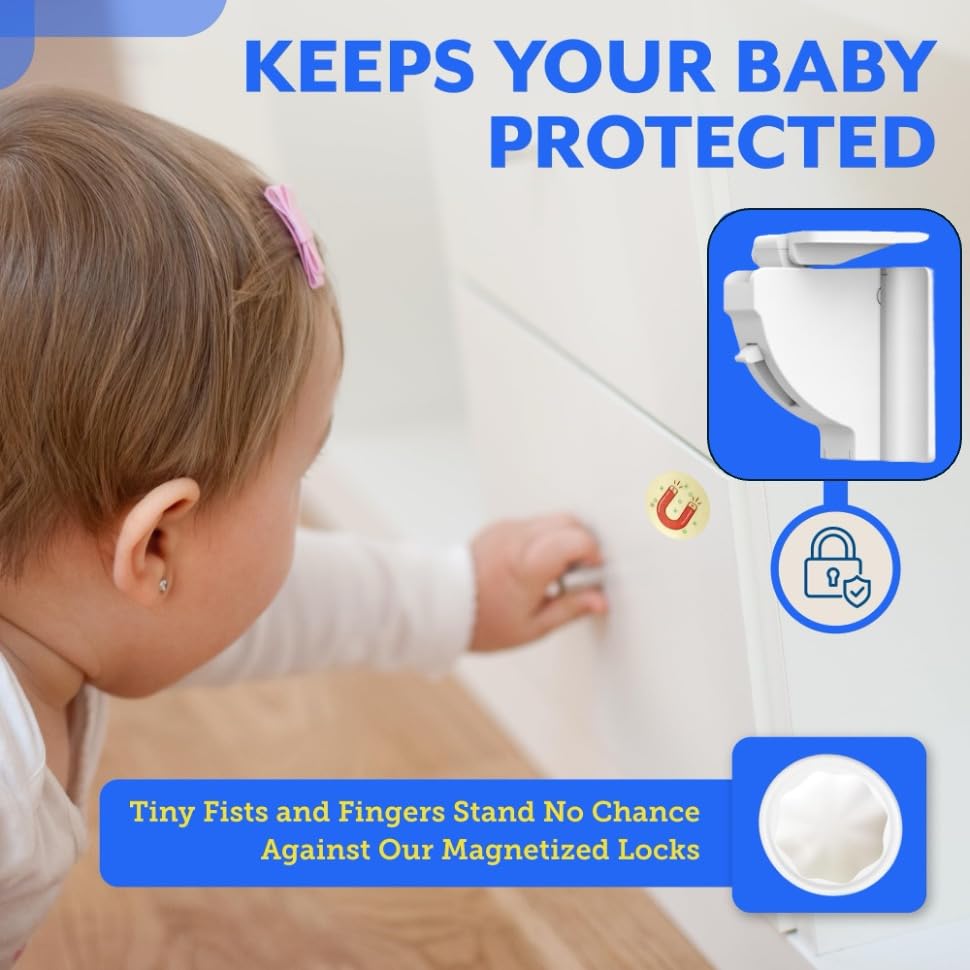Magnetic Cabinet Locks for Babies (20 Pack Locks with 3 Keys), Eco Baby Baby Proofing Cabinet Locks, Child Locks for Cabinets Drawers Doors, Easy Installation No Tools Required