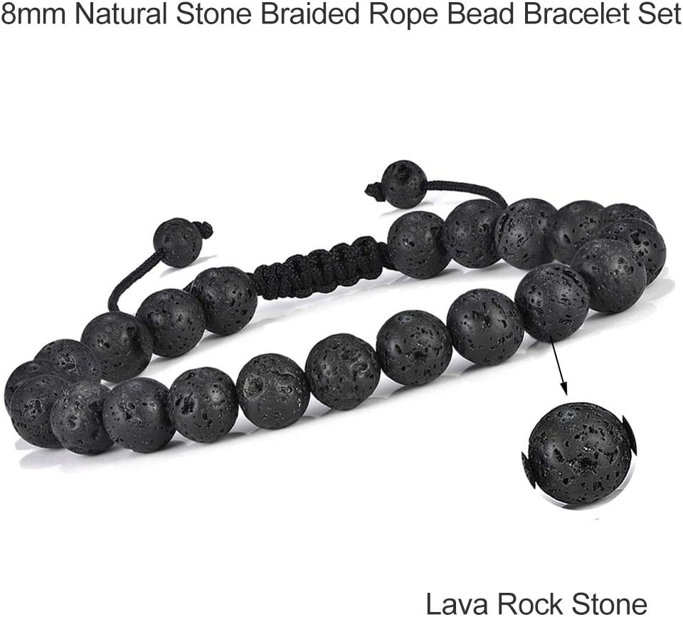 M MOOHAM Easter Gifts for Mens Boy Easter Basket Stuffers - Beaded Natural Stone 8mm Tiger Eye Matte Agate Lava Rock Bracelets Set for Men Teen Boys Dad Grandpa Birthday Gifts Jewelry