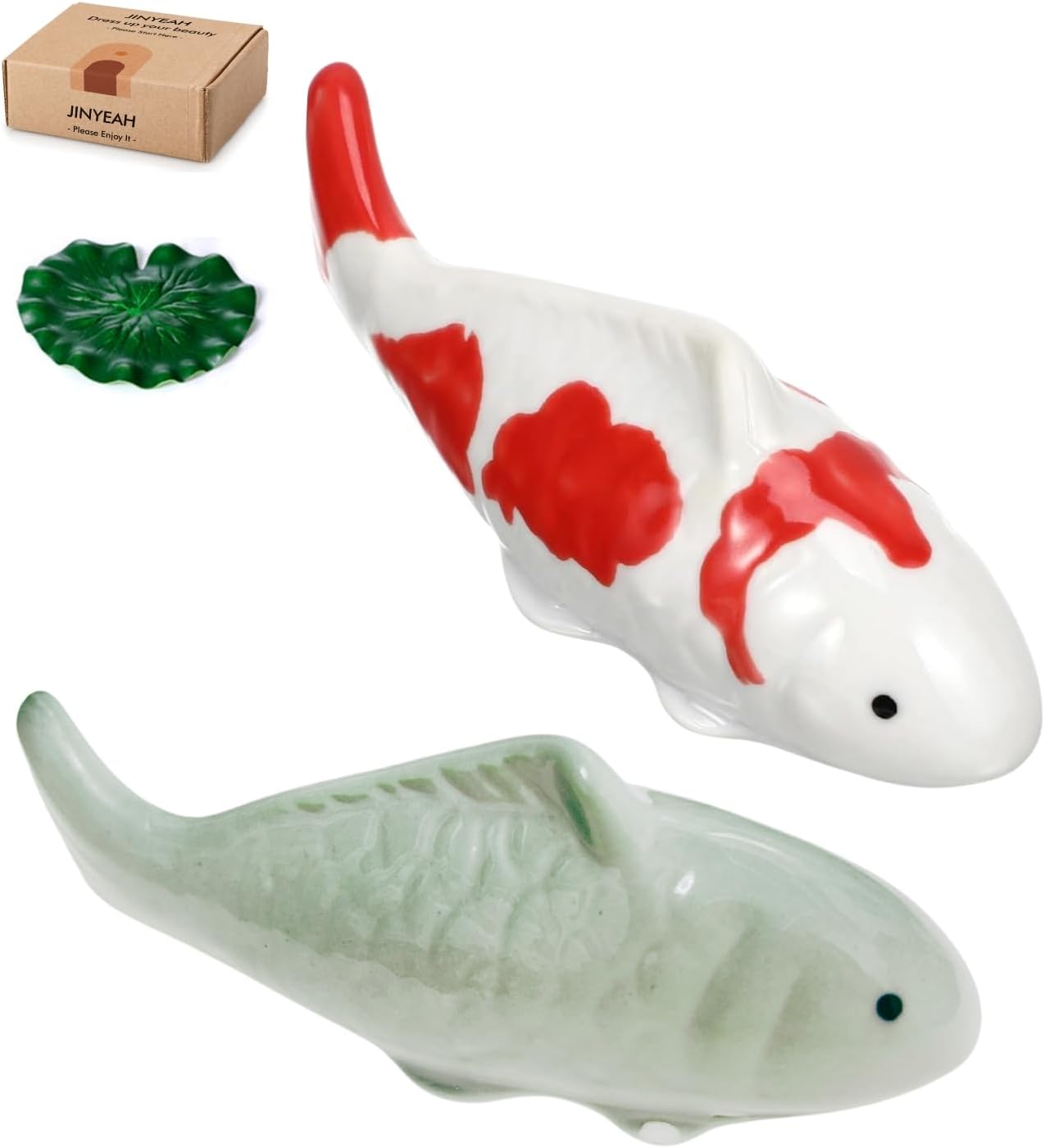 Ceramic Koi Fish Pond Decor 2Pcs Fake Fish Floating Aquarium Decor Floating Koi Fish Decor Fake Swimming Fish for Birdbath Pond Fountain Fake Aquarium Decor Tea Pet