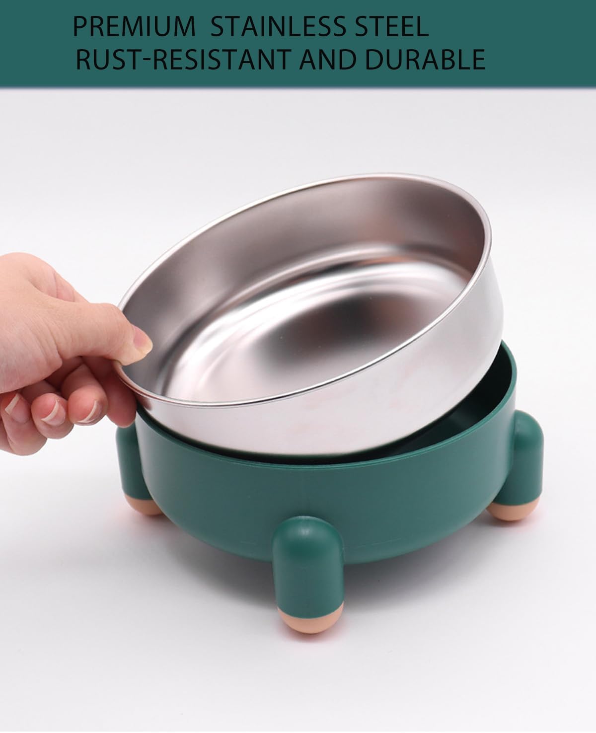 Raised Cat Food Bowl, Anti Vomiting Elevated Cat Bowl Stainless Steel, Whisker Friendly Shallow Wide Dish, 3 Cups (24 oz) Non-Slip Dishwasher Safe for Indoor Cats (Green, 1-Pack)