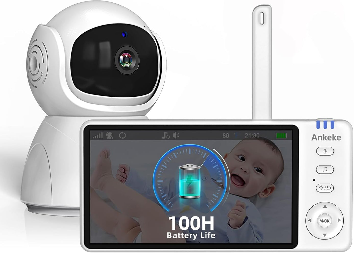 Video Baby Monitor with Camera and Audio,720P 5" HD Wireless No WiFi, 2-Way Talk,Voice Motion Detection, 8 Lullabies, 1000ft Long Range, Night Vision, Temperature & Feeding Alarm, 355° PTZ