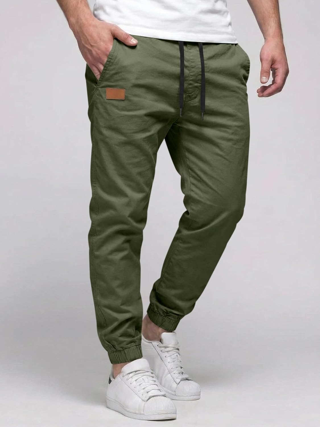 JMIERR Mens Casual Joggers Pants - Cotton Drawstring Chino Cargo Pants Hiking Outdoor Twill Track Jogging Sweatpants Pants