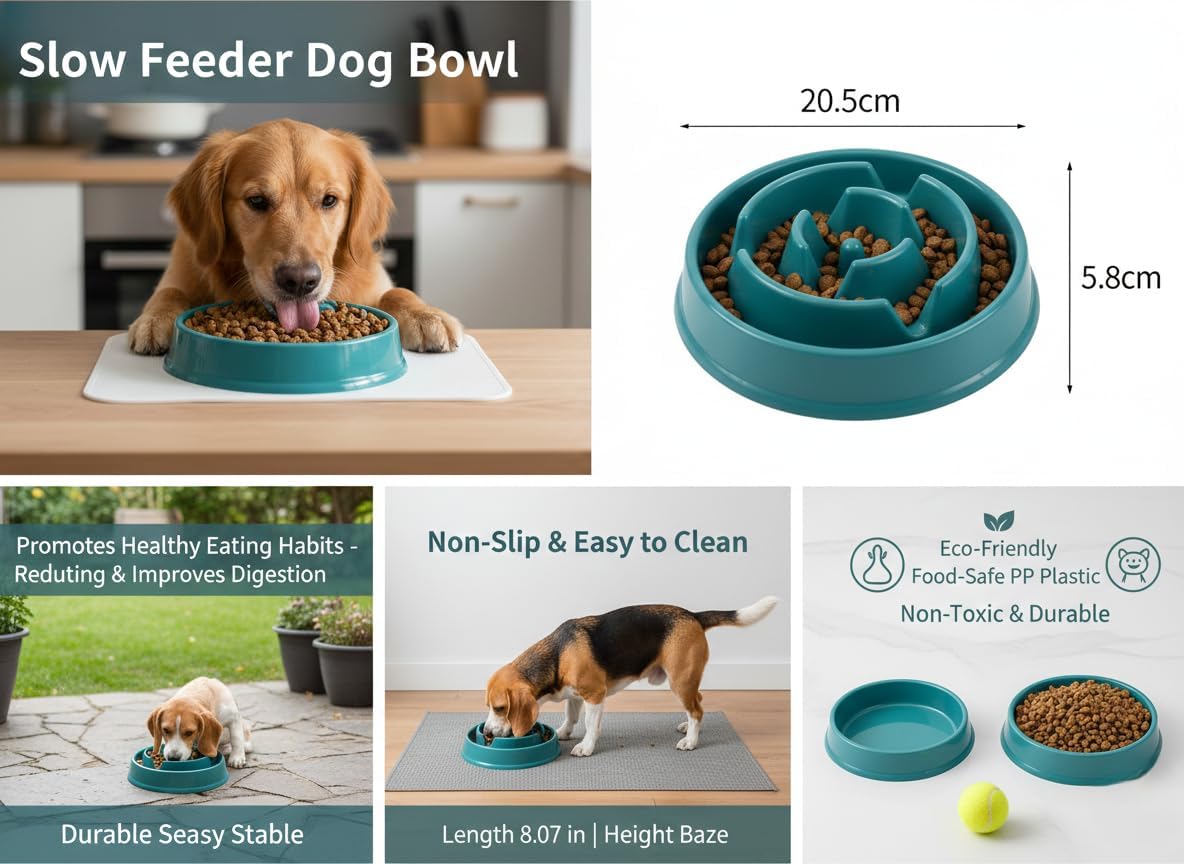 Dog Slow Feeder Bowl G&P | Non-Slip, Durable, Eco-Friendly PP Plastic | Medium Size(Length 8.07 in | Height 2.28 in)| 30 US Fluid Ounces of Food or Water | Puzzle Bowl |Anti-gulping Bowl