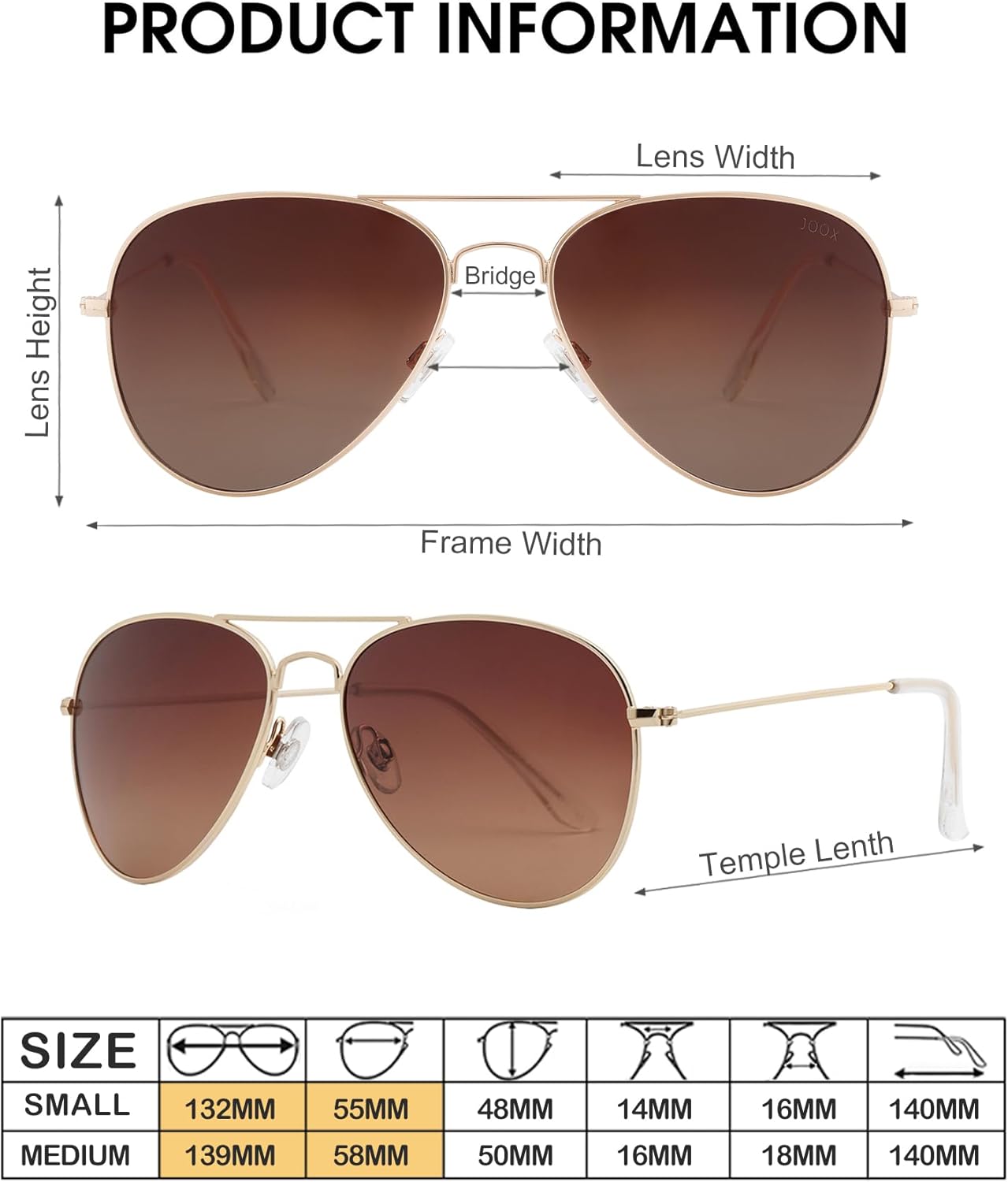 JOOX Polarized Aviator Sunglasses for Women Men, UV400 Protection Lens and Lightweight Metal Pilot Frame