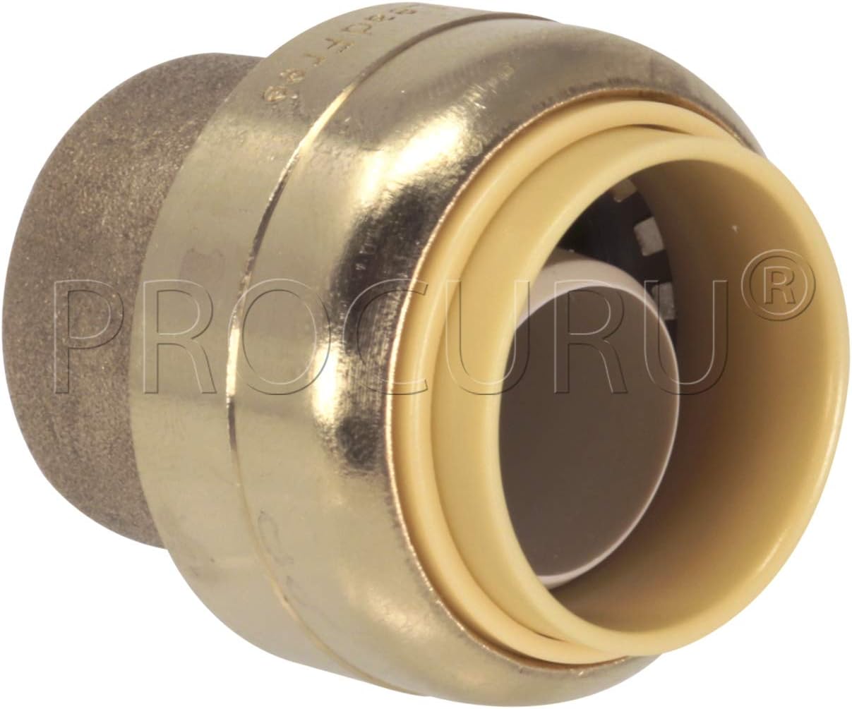 [10-Pack] PROCURU 3/4-Inch PushFit End Cap, Push-to-Connect Plumbing Brass Fitting for Copper, PEX, CPVC, PE-RT Pipe (8X3014-10P)