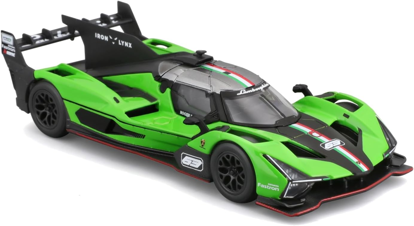 Bburago 1/43 Lamborghini SC63 LMDh Le Mans 24 Hour Endurance Race, Green Sports Car, Diecast Car, 18-38315