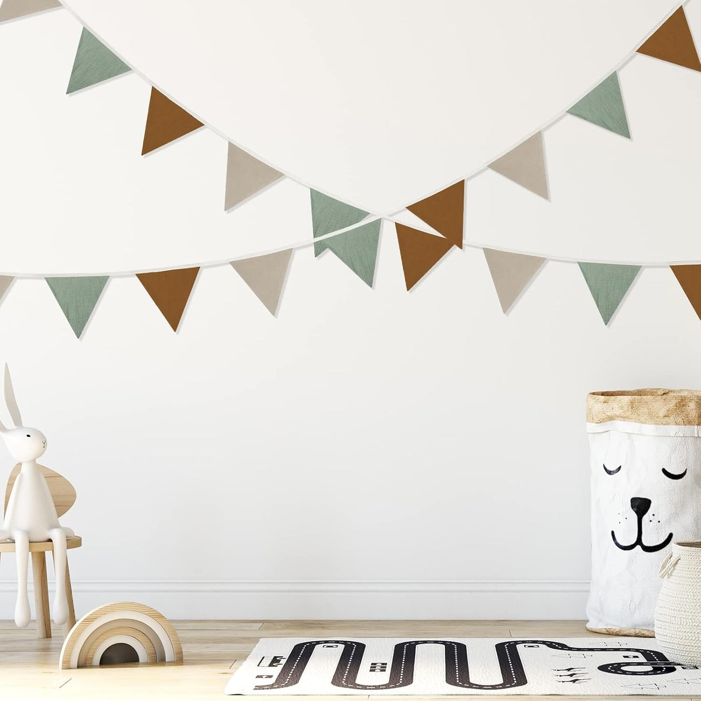 Oudain 2 Pcs Pennant Banner Flags Nursery Garland Triangle Bunting Flags Playroom Wall Decor Banner for Nursery Baby Shower Birthday Boho Wedding Party Event, Each 7.75 ft(Retro Color)