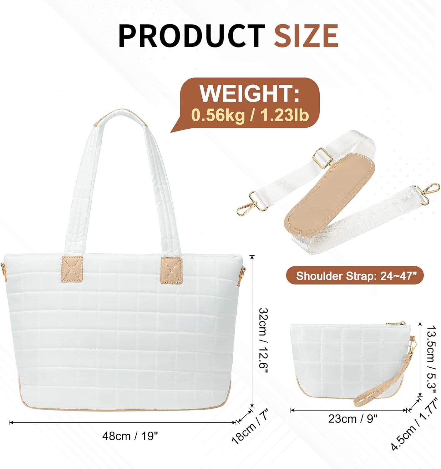 Large Travel Tote Bag for Women, Quilted Puffy Tote Bag with Detachable Shoulder Strap, Laptop Work Bag W/Handbag