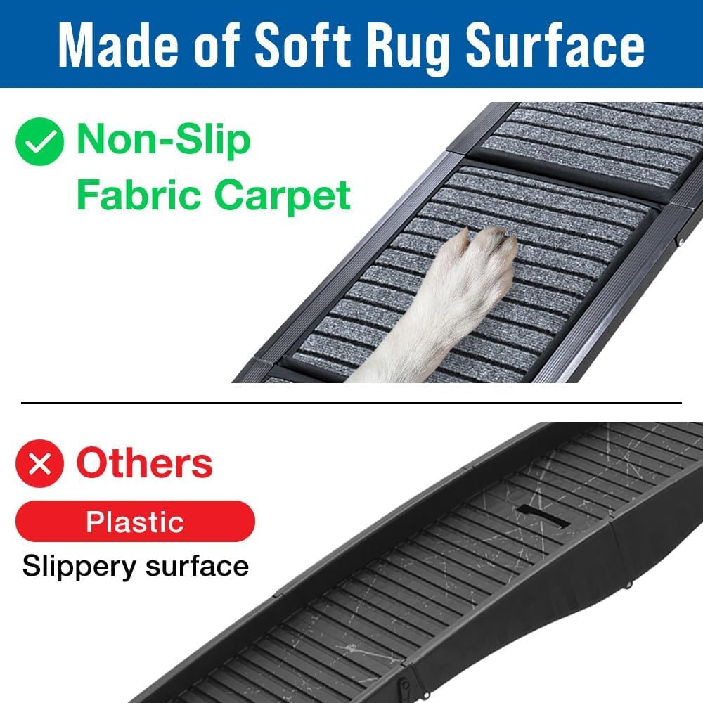 Japard Dog Ramp for Car, 63" Long & 17" Wide Folding Portable Pet Stair Ramp with Non-Slip Rug Surface, Extra Wide Dog Steps for Medium & Large Dogs Up to 165LBS Enter a Car, SUV & Truck