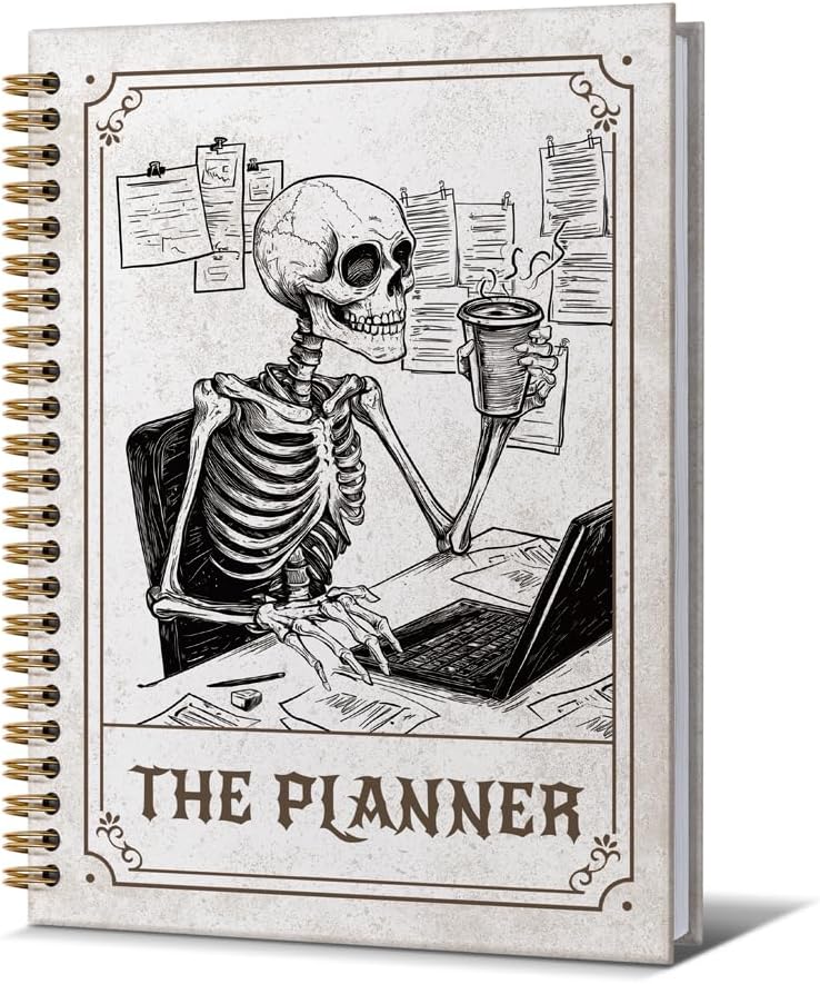 Planner Notebook for Men-CuteTarot Card Notebook Depression Quotes For Women Friends Gifts On Birthday Christmas Mother's Day,Gothic Goth Skull Gold Spiral Bound Hardcover,5.8"x8.3"