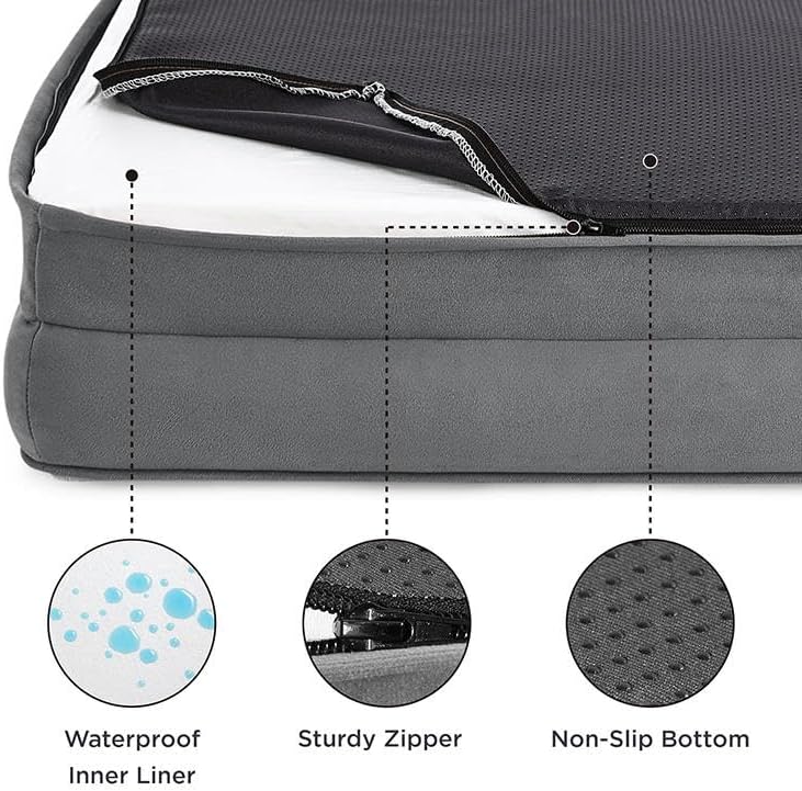 Orthopedic Dog Bed for Medium Dogs, 35" x 22" Memory Foam Pet Bed with Removable Washable Cover, Waterproof & Non-Slip Sofa Bed for Joint Support, Grey