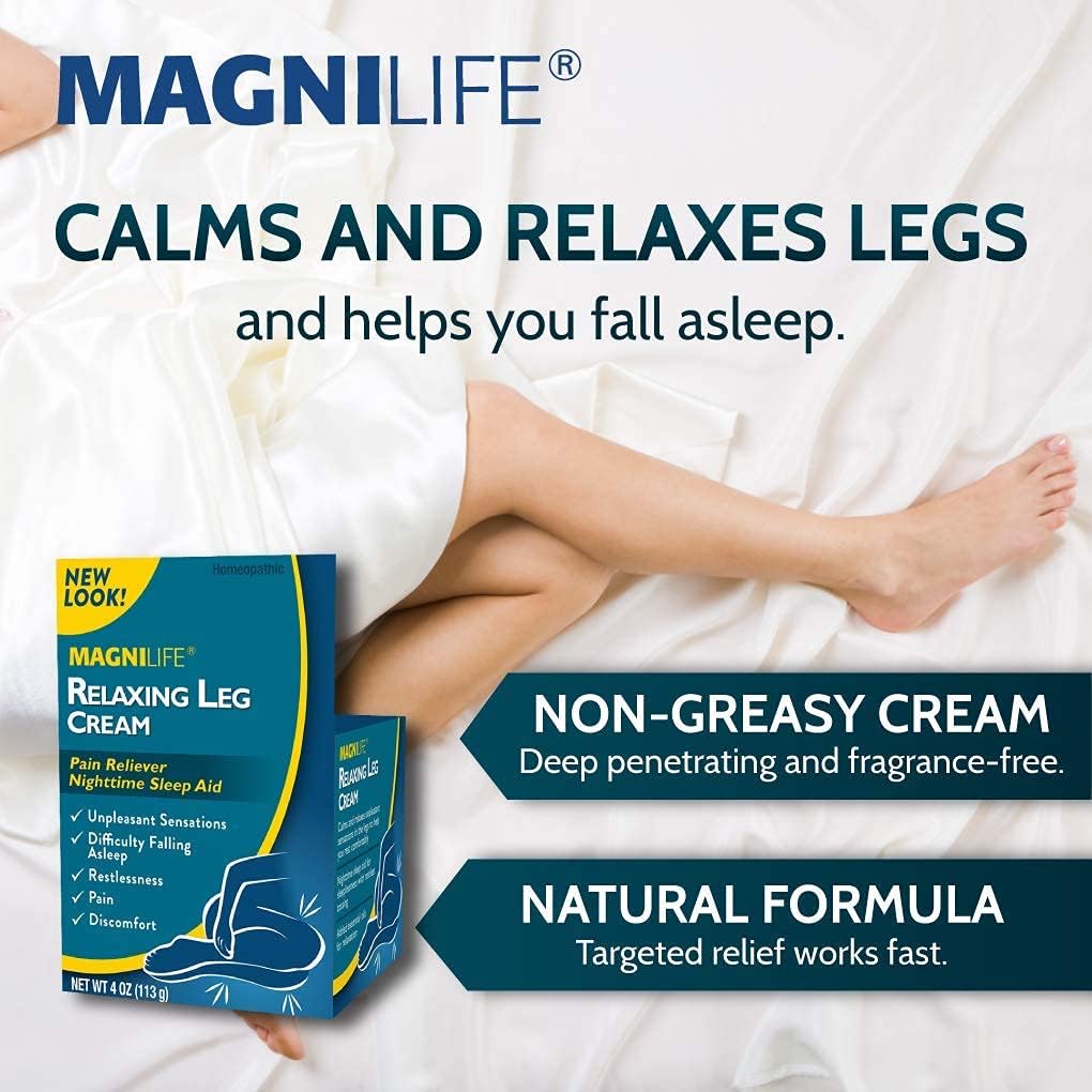MagniLife Relaxing Leg Cream, Restless Legs, Deep Penetrating Topical for Pain, Naturally Soothe Cramping, Discomfort, and Tossing with Lavender and Magnesium - 4oz